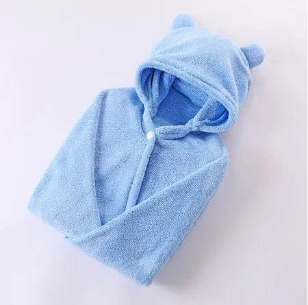 Cotton baby care hooded bath towel Tado muslin 65x110cm in blue, high water absorption multifunction blanket