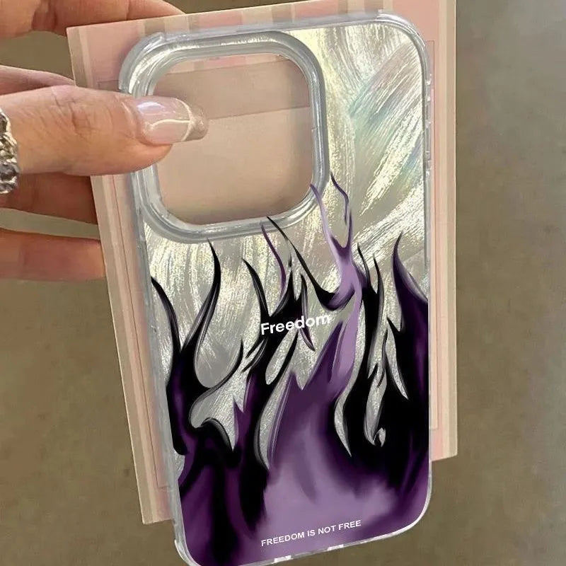 iPhone silicone phone case with blue flame design showing all-inclusive protection