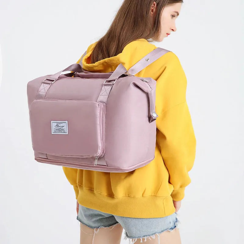 Oxford cloth folding travel bag 41cm large capacity waterproof weekender for women with luggage belt