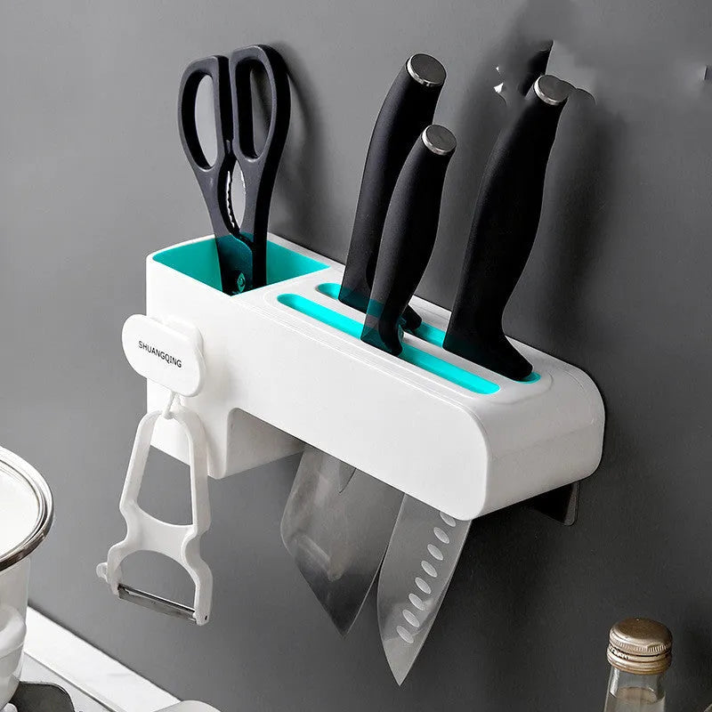 White plastic kitchen knife rack with modern simple design on a countertop