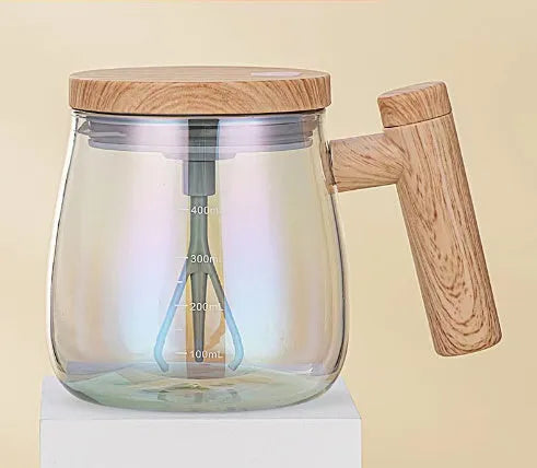 400ml self stirring electric coffee mug in borosilicate glass with button for automatic mixing