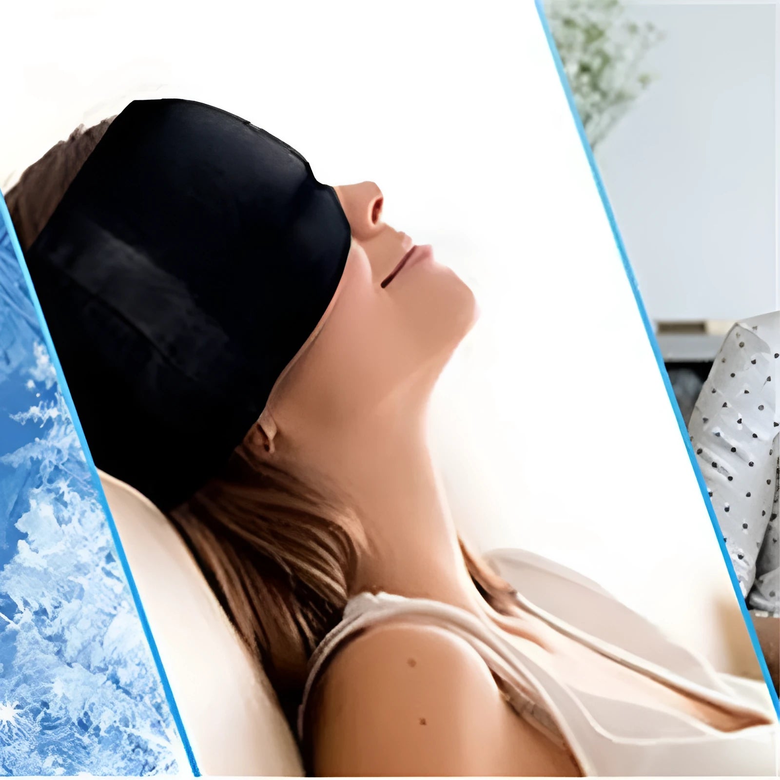Black elastic cloth gel eye mask for headache relief with adjustable band