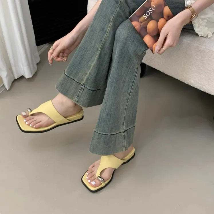 Wedge flip-flops with microfiber upper and rubber sole in Roman style for summer beach use