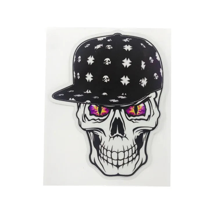 Self-adhesive skull reflective car sticker 13cm, Skull-5 style, on a car exterior