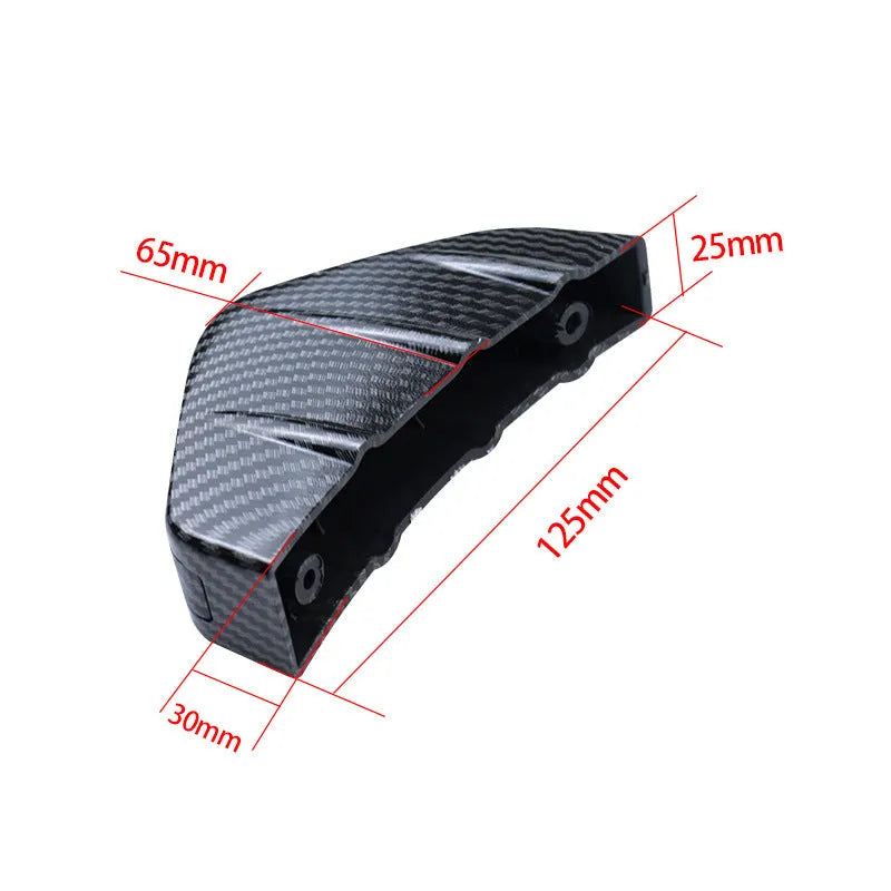 Black triangular automotive rear spoiler with carbon fibre effect pattern, 15cm dimensions