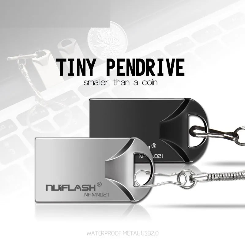 Mini USB 2.0 flash drive in black and silvery finishes, capacities 4GB to 128GB
