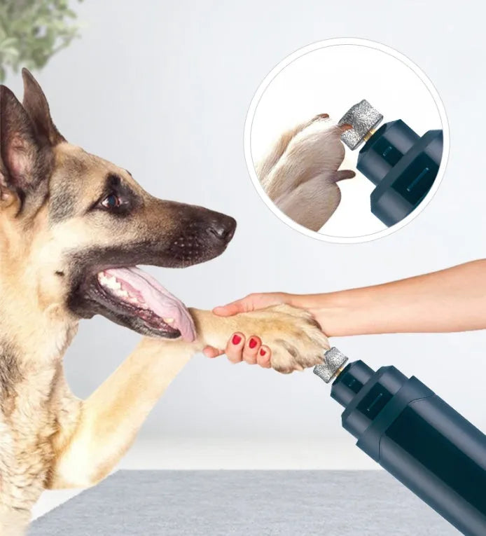 Blue pet electric nail polisher with 2 speeds, quiet motor, and rough grinding wheel