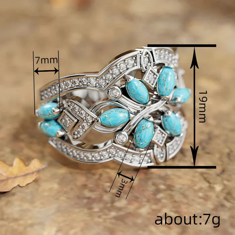 Women's retro copper ring with inlaid zircon in White Gold finish geometric design