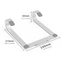 Aluminium alloy laptop stand in silver colour with open-frame design for ventilation