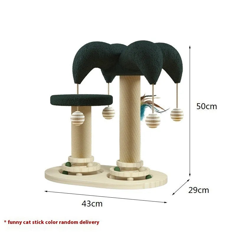 Solid wood cat climbing frame with sisal scratching posts and decorative turntable in chosen style