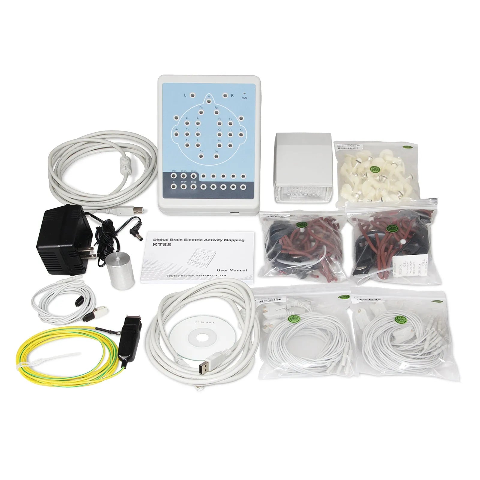 CONTEC KT88-1016 16 channel digital EEG and brain mapping system with electrodes and accessories