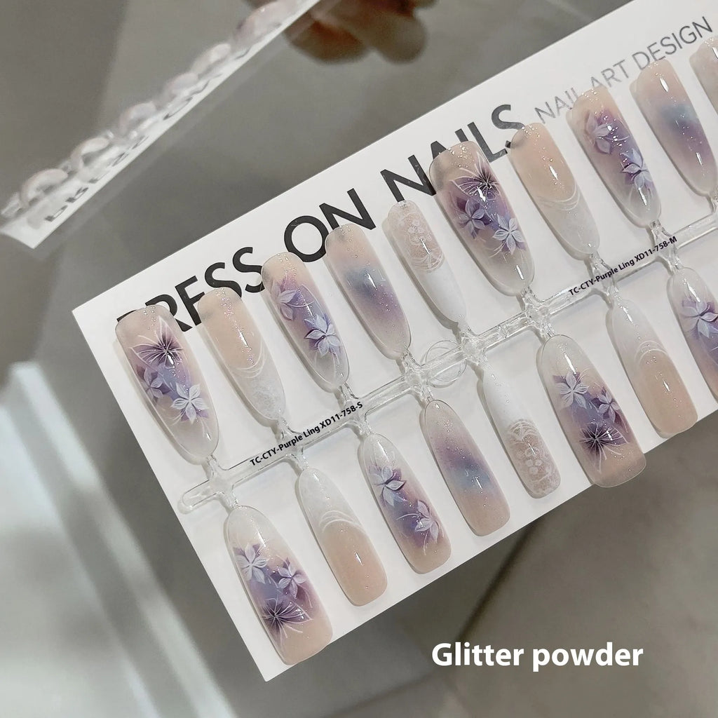 Chinese style butterfly oval almond prefabricated nail art stickers, 40PCS, ziling colour, frosted or glossy finish