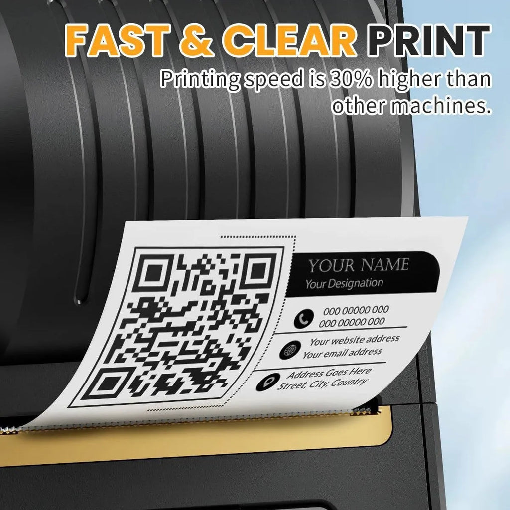 Black Bluetooth thermal label printer with 203DPI, 2000mAh battery, and 1 roll of 40x30mm labels
