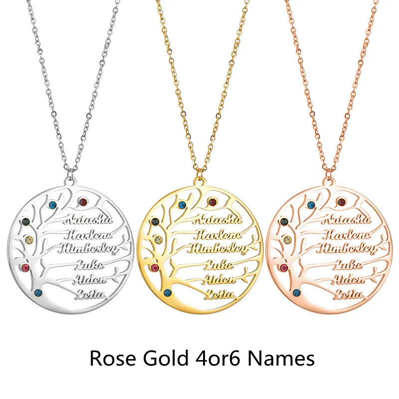 Custom name necklace stainless steel tree of life pendant gold colour on clavicle chain
