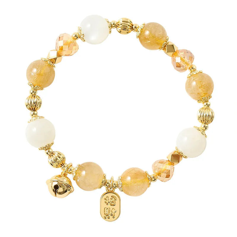 Gold rutilated quartz bracelet with electroplated finish and lucky fortune colour crystals in Korean style design