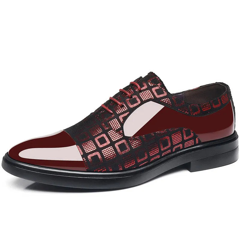 Men's black business PU leather shoes with lace-up style and rubber sole on a plain background