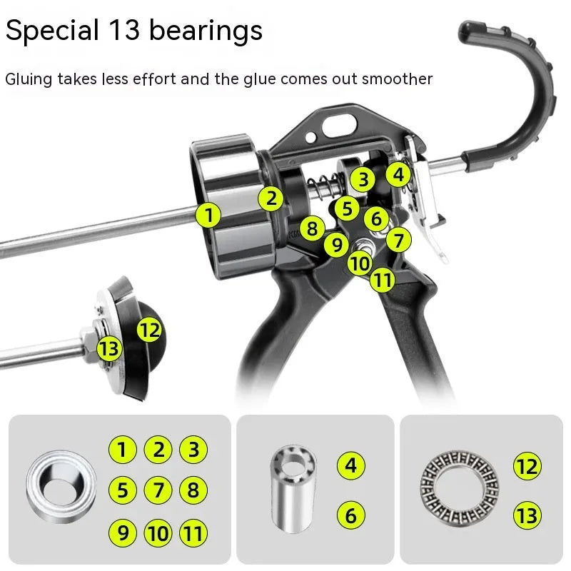 Aluminium alloy automatic glass glue gun with 13-bearing structure for silicone sealants