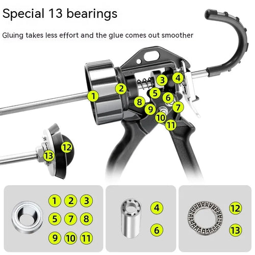 Aluminium alloy automatic glass glue gun with 13-bearing structure for silicone sealants