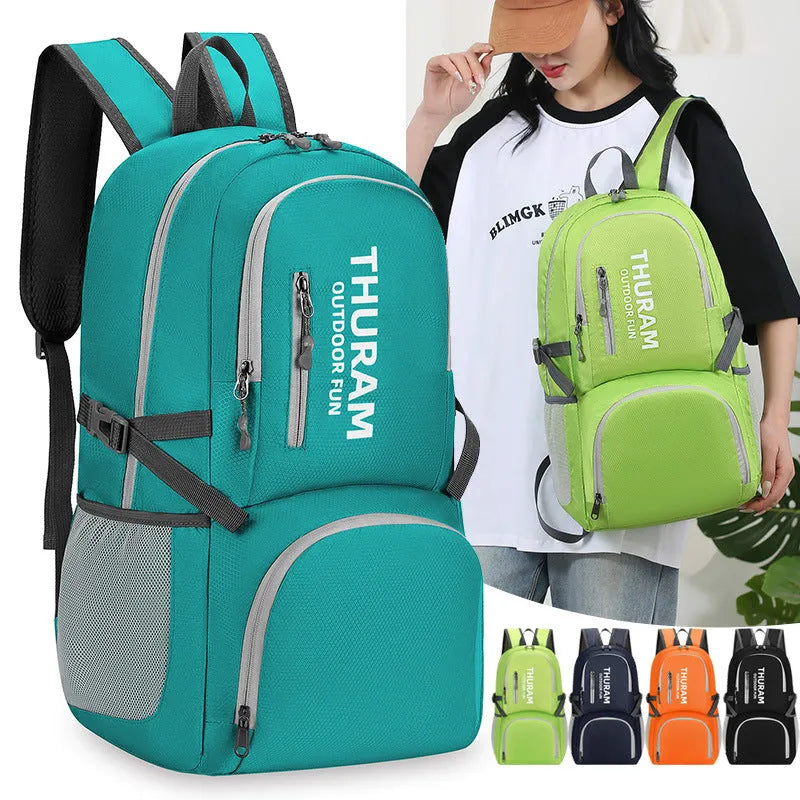 Outdoor backpack in dark blue with air-cushioned shoulder straps and large main compartment