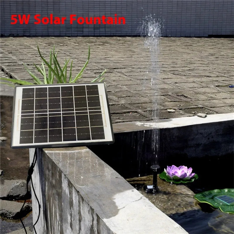 Solar floating fountain for garden pond, rockery, bird bath, or bathtub, program-controlled with 2.5W and 5W options