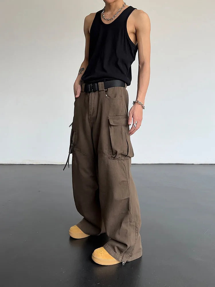Women's high waist wide leg trousers in coffee colour, loose fit polyester casual pants