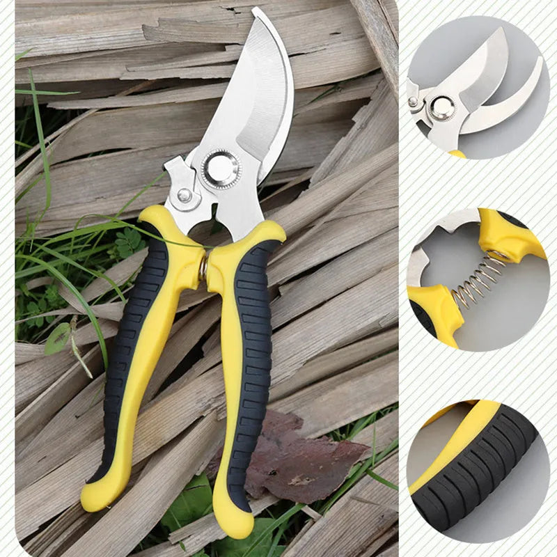 Garden trimming shears with 65 manganese steel blades, 55 mm opening, PP and TPR handles in black yellow or grey red