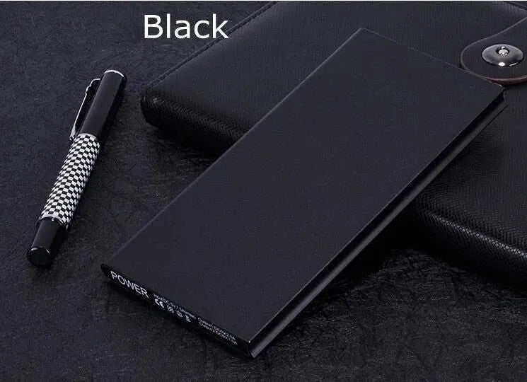 8000mAh dual USB power bank with LED light in aluminium alloy case showing colour options