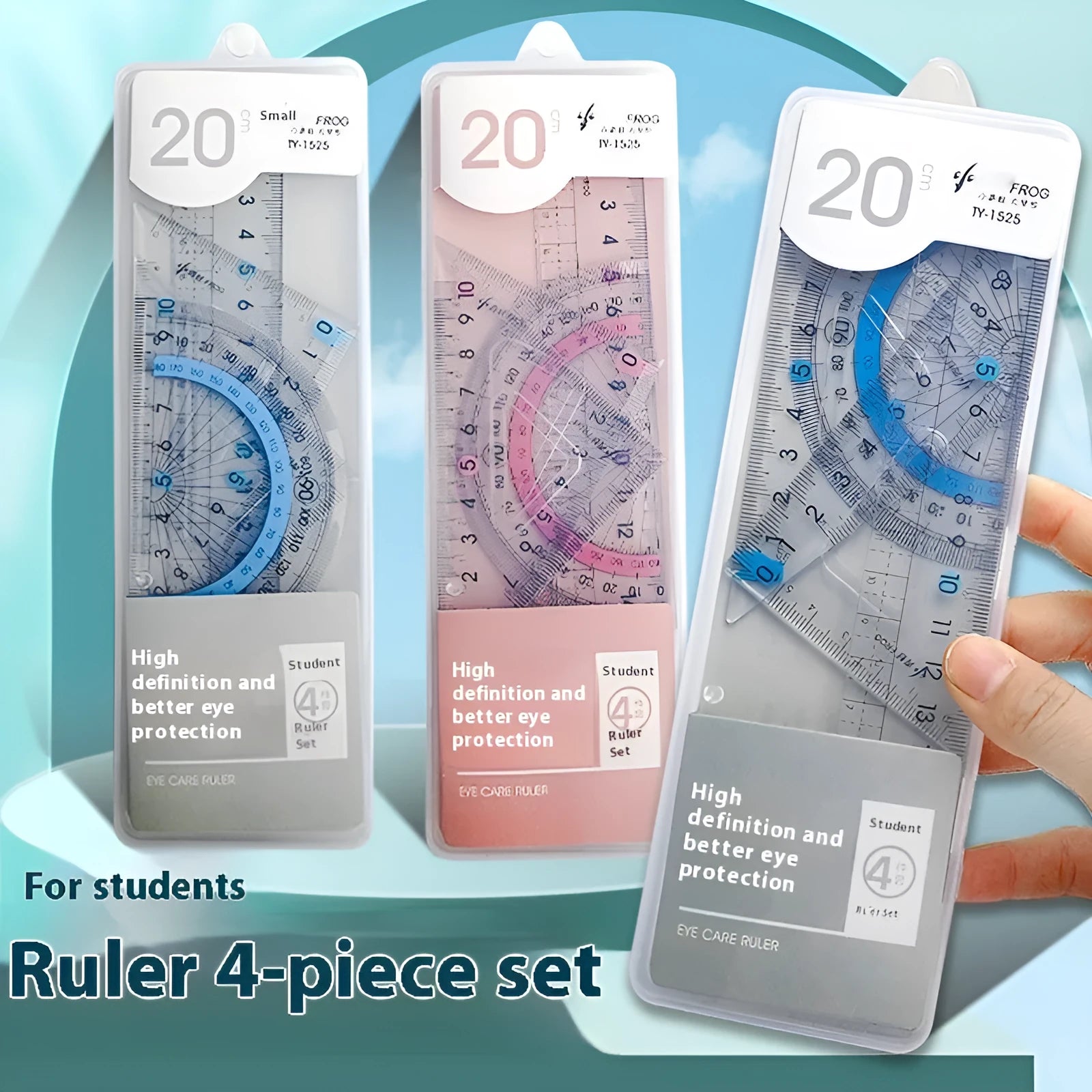 Youpai transparent acrylic ruler set with square and protractor for drawing and geometry