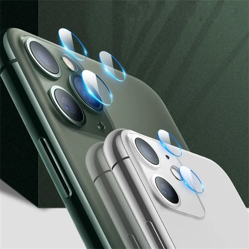 iPhone camera lens protector film made from clear glass fibre on a white background