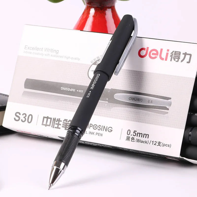 Frosted black 0.5mm quick dry business pen on white background