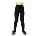 Kids sportswear set showing T-shirts, shorts and trousers in black and green with Asian sizing chart