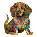 Irregular wooden animal puzzle toy with printed illustrations in paper box packaging