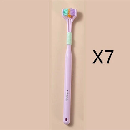 3-in-1 Soft Bristle Toothbrush with Tri-Sided Brush Head and Temperature-Responsive Bristles