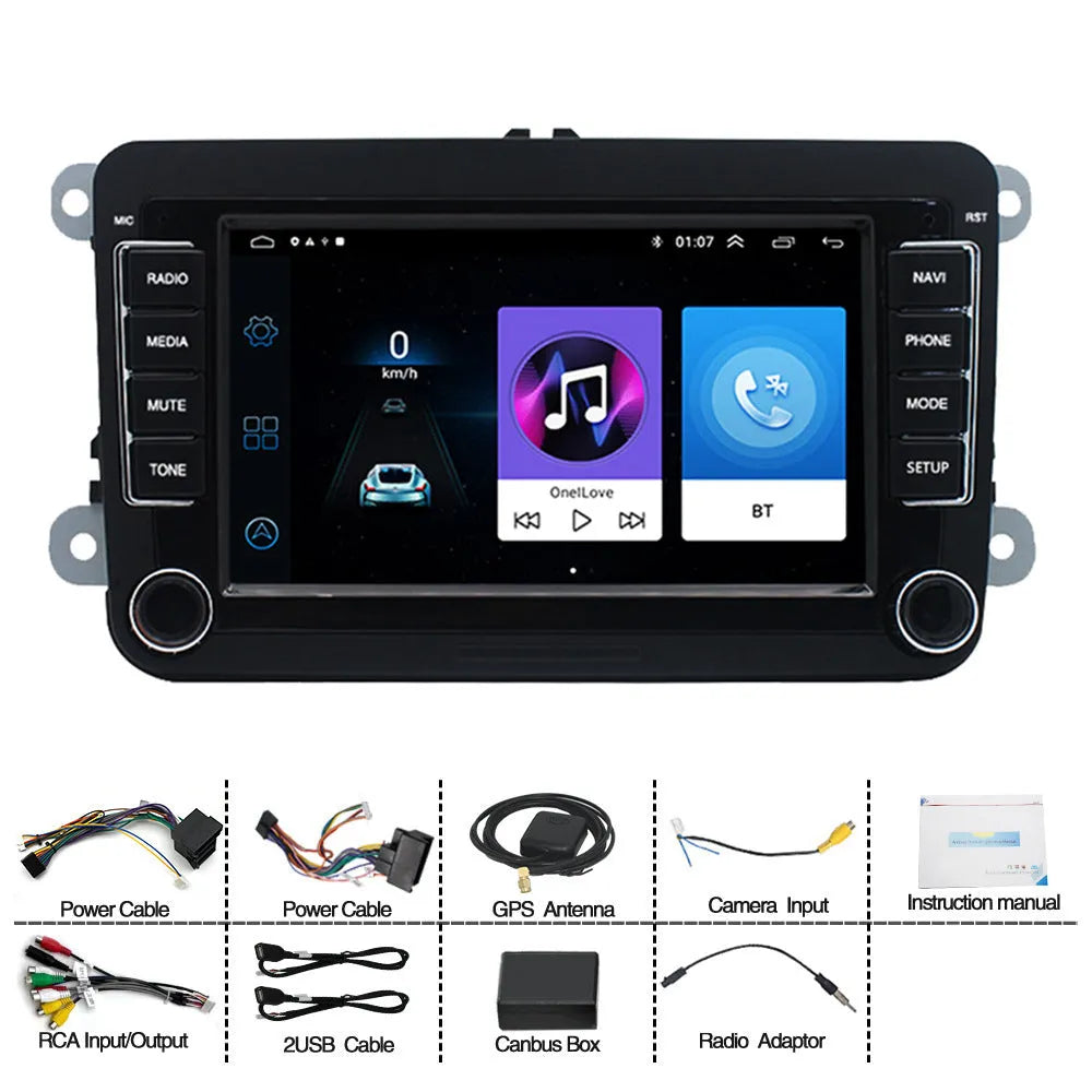 7-inch Android car player for Volkswagen with touchscreen and connectivity ports