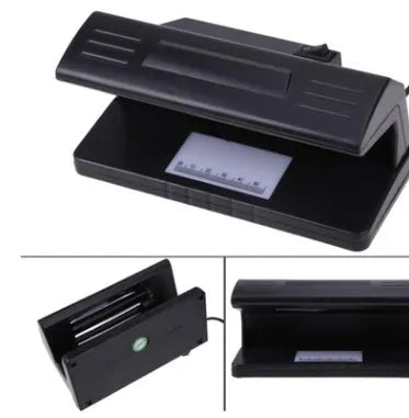 Black 4W UV light money detector checker with EU plug on a desk