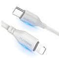 White braided USB-C to Lightning charging cable measuring 1 metre length for iPhone devices