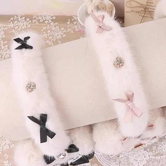 Plush heart bow tie earmuffs with 11x11cm big heart design in Black, Light meat powder, or Milky White