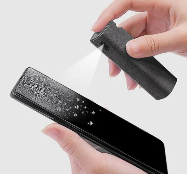 2 in 1 screen cleaner kit with microfiber cloth in pink and gray for phone and computer screens