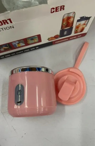 Portable USB blender and juicer in Tunisian dark blue with six blades, a cup lid, and a USB cable.