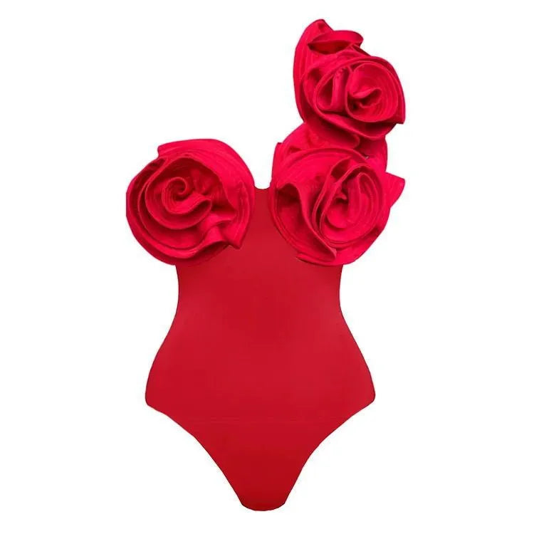 Red solid-colour women's one-piece sleeveless swimsuit on hanger