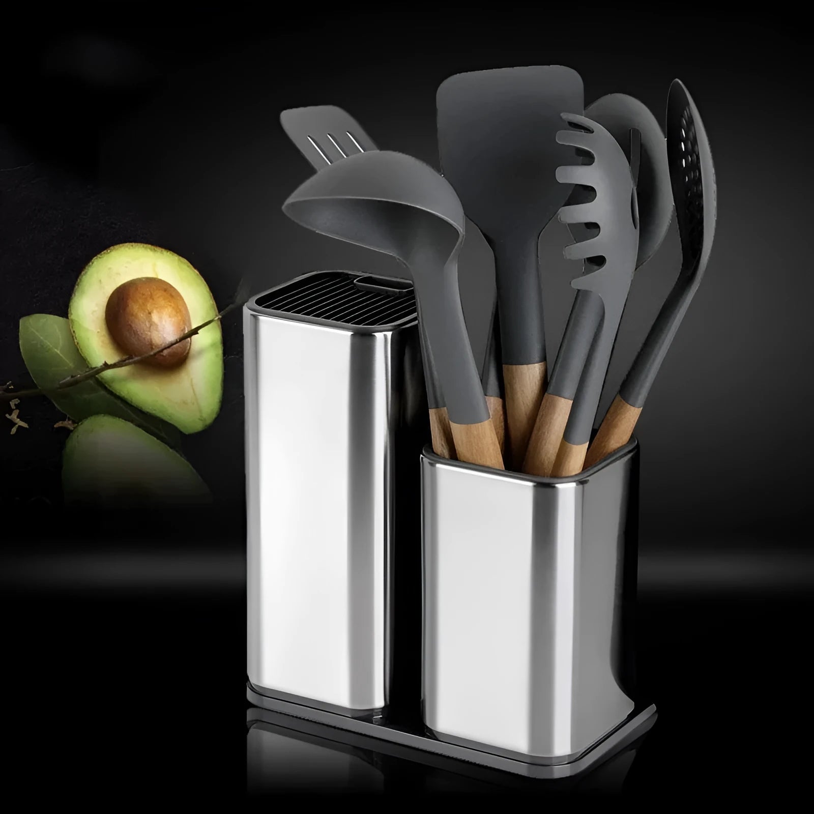 Stainless steel kitchen knife storage holder with PP rack and optional accessories