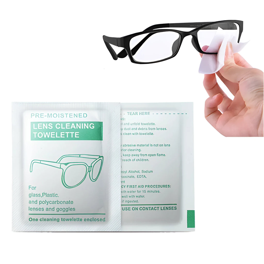 100 individually packaged quick-drying lens cleaning wipes for glasses and screens