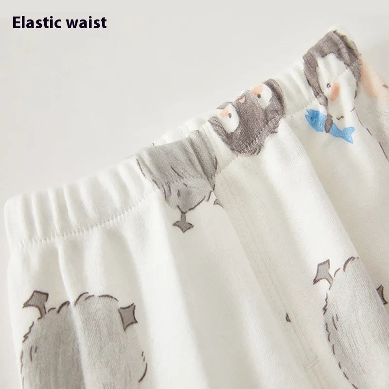 Unisex cotton baby long johns with penguin print, long sleeves and pants, 73-140cm