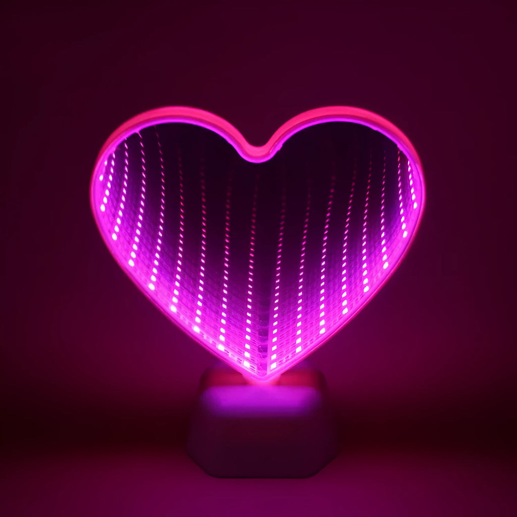 Rose red LED double-sided love tunnel light with plastic base measuring 16cm wide