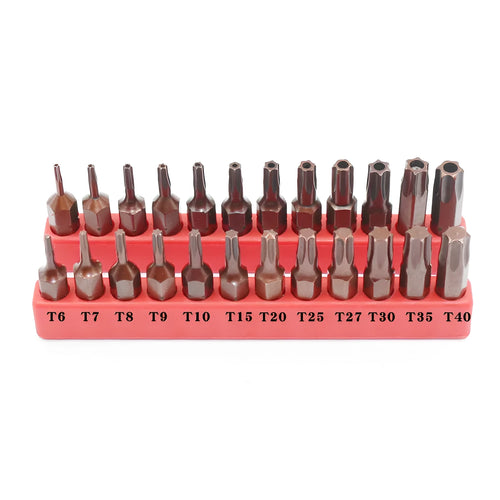 12-piece black magnetic screwdriver bit set showing T6 to T40 tips with hexagon shanks