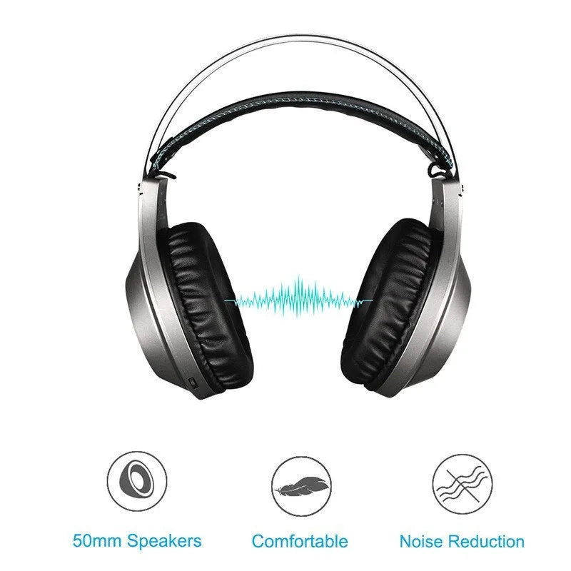 NUBWO N2 black and silver gaming headset with adjustable headband and rotating volume control on earcup