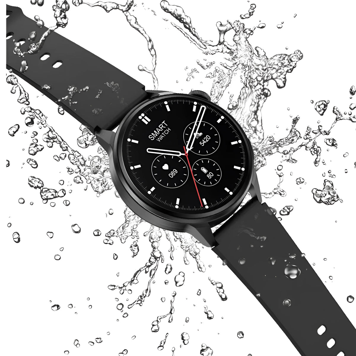 Smartwatch with 1.36in HD colour screen, Bluetooth calling, wireless charging, IP68 waterproof, 44x11mm case, 20mm strap, Black Gold Silver