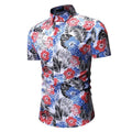 Men's white polyester square collar floral short-sleeved beach shirt