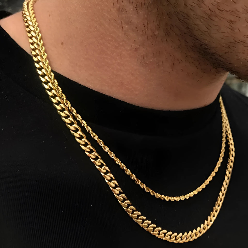 Silver stainless steel cube rope chain men necklace 20 inch length on white background