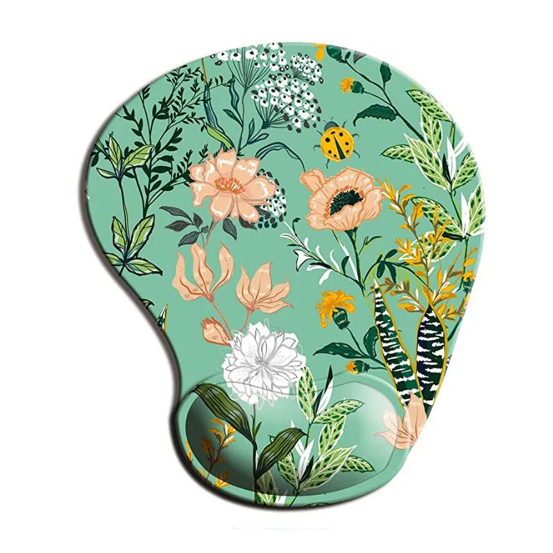 Black silicone keyboard pad with floral pattern and integrated wrist strap for wrist support